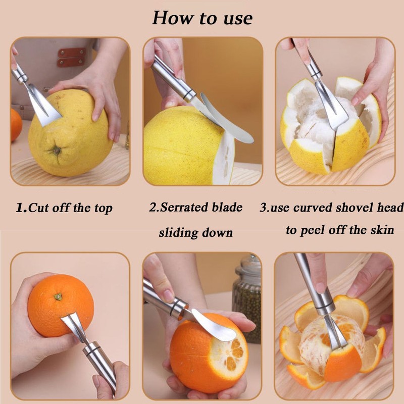 2 Pcs Stainless Steel Orange Grapefruit Citrus Peeler, Easy to