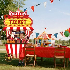 Carnival Circus Party Decoration Carnival Ticket Photo Door Banner Backdrop Props,Large Ticket Office Hanging Door Cover for Kids Birthday Carnival Game Party Supplies Popcorn Circus Decor