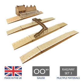 War World Scenics Model Railway Station Platform & Z-Shape Overpass Footbridge Set 3 – OO Gauge 1:76 Scale MDF Rail Building Track Construction Modelling Diorama Double Track Span