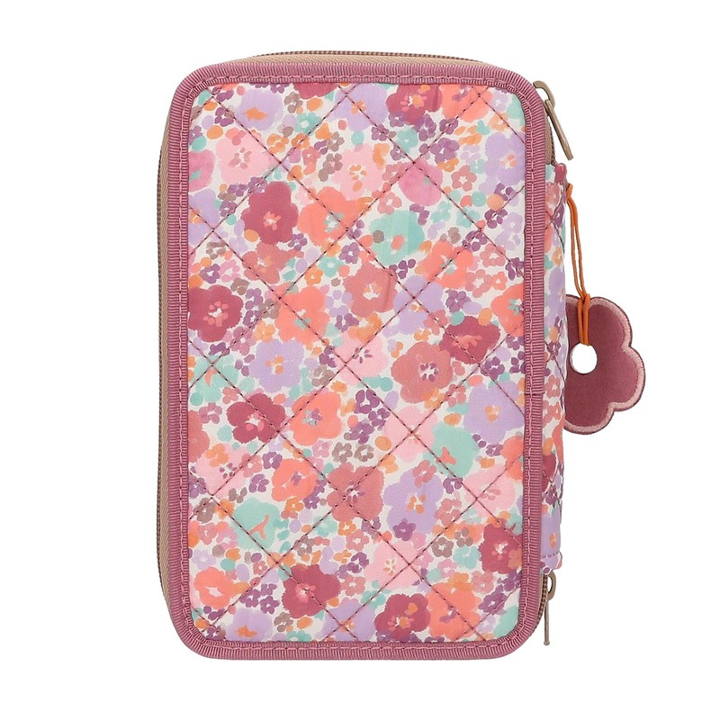 TOPModel Floral 3-Compartment Pencil Case with Pens