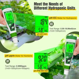 EZTOCH Hydroponic pH EC Meter, Water pH TDS PPM Meter with Simultaneous Display for Reservoir Nutrient Solution, pH EC Meter for Water Hydroponic DWC System Setup, Measure Conductivity for Aquaponics
