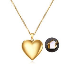 COLORFUL BLING Heart Locket Necklace Hold Pictures Gold Heart I Love You to The Moon and Back Dog Paw Necklace for Woman and Man Mother's Day Holiday Birthday Gift- Gold Heart