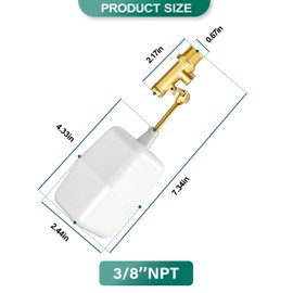 BOGERDACK 1PCS 3/8" NPT Male Water Float Valve, Automatic Fill and Water Level Control Valve, with Brass Adjustable Arm, for onds, Fountains, Tanks & Aquariums
