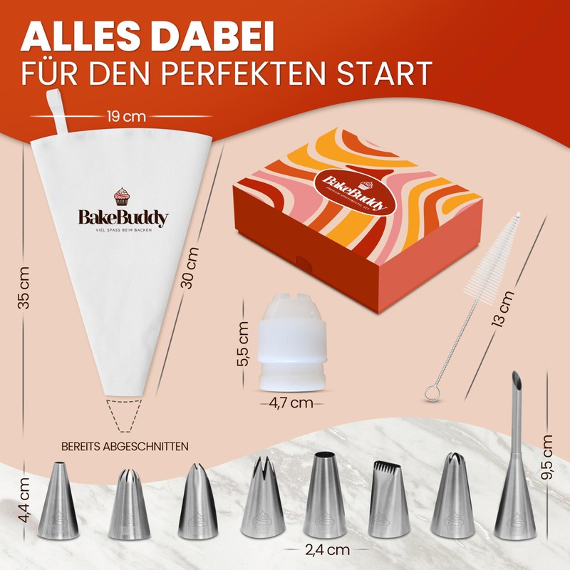 BakeBuddy Premium Icing Bag Set (11 Pieces) - 35 cm