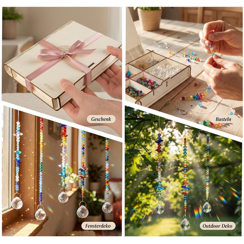 RUBY Sun Catcher Crystal Craft Set in Wooden Box Set