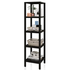 SMIBUY Bathroom Storage Shelf, 5-Tier Bamboo Rack Organizer, Multifunctional Shelving Unit for Living Room Bedroom Kitchen (Black)