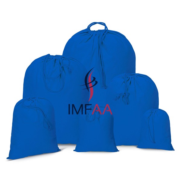 IMFAA Small(25x30) Drawstring Laundry Sack, Stocking, Storage, Muslin 100% Cotton Shopping Bags. (Pack-3, Blue)