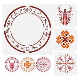 4Pcs Viking Stencil Template Plastic Reusable Vegvisir Stencils for Painting on Walls Floors Fabric Furniture Glass