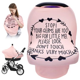 Nursing Breastfeeding Cover, Baby Car Seat Cover Infant Carseat Canopy,Versatile Stroller/High Chair/Shopping Cart/Carrier Covers, Newborn Boys Girls Shower Gift Registry Stuff-Stop No Touching Sign