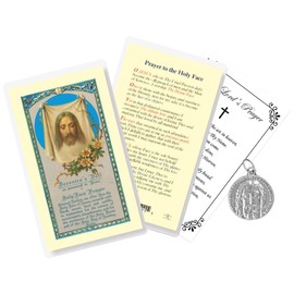 Holy Face of Jesus Medal - Laminated Holy Face Prayer Card, The Lord's Prayer Card - Made in Italy 1 inch Holy Face Medal, Catholic Cards Set - Medalla Del Rostro De Cristo - Total 3 Items