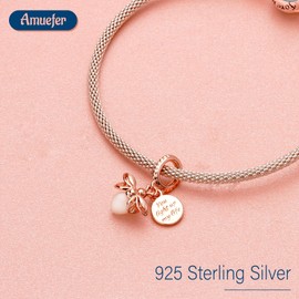 Amuefer Charms for Bracelets Glow at Night Firefly Rose Gold Plated Sterling Silver Charm for Necklaces Gifts for Women