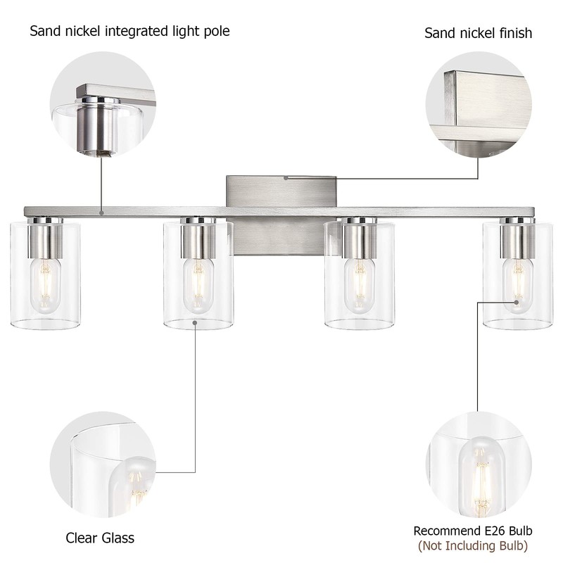 DRNANLIT 4-Light Bathroom Vanity Light Fixture, Brushed Nickel with Clear