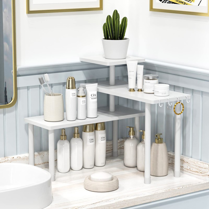 JayRex Bathroom Organizer Countertop Shelf, 3 Tier Corner Rack Adjustable