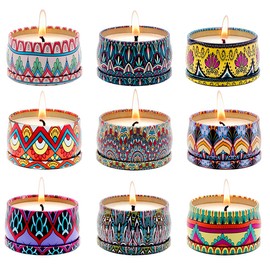 Soyyla Set of 9 Scented Candle for Christmas Thanksgiving Housewarming Return Gift, 2.2oz Soy Wax Aromatherapy Candle for Stress Relief, Cute Bohemian Travel Portable Tin Candles, 2.2oz, Pack of 9