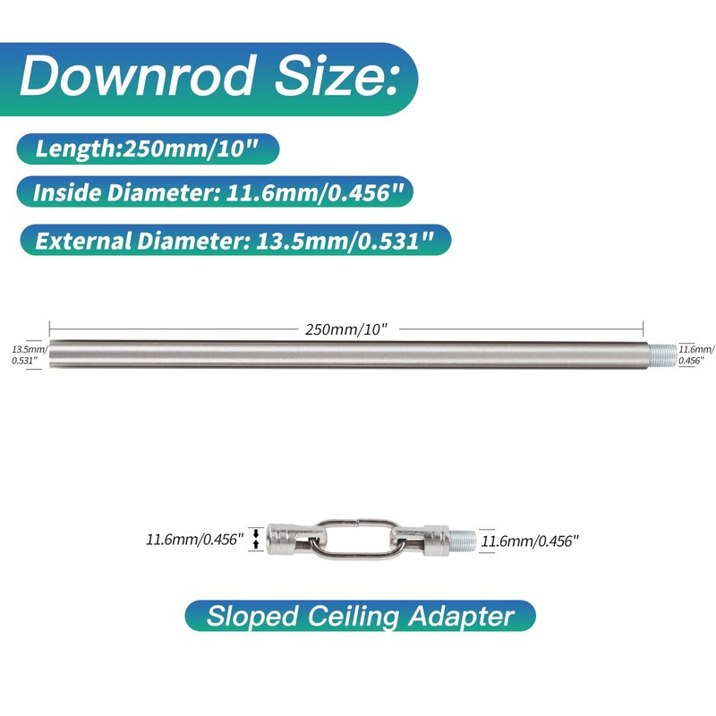 Brushed Nickel M12 Threaded Extension Rod for Pendant Light, Island