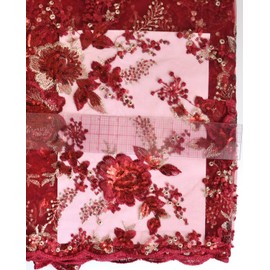 SanVera17 African Fabric Net Fabrics Sequins Embroidery Nigerian Embroidered Lace Fabric for Party Dress (Wine) 5 Yards 2206-2