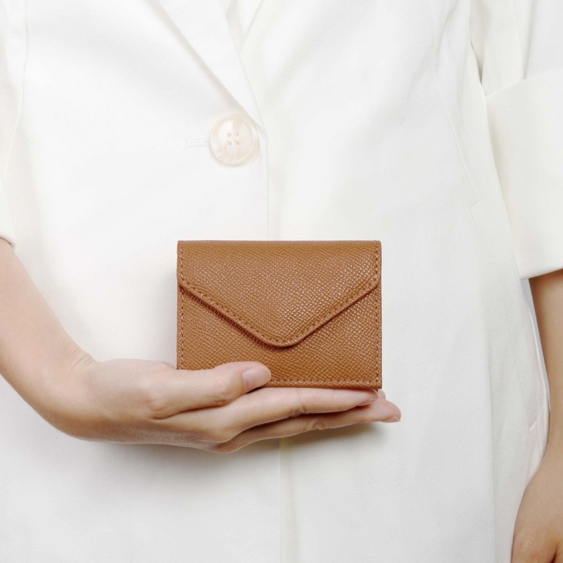 HANATORA SA03-B Genuine Leather Mini Wallet, Italian Leather, Trifold Wallet,