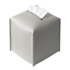 REGELETO Square Tissue Box Cover, Pu Leather Tissue Box Holder with Bottom Belt Modern Stylish Tissue Box Organizer for Bathroom, Bedroom, Hotel, Office Desk 5"X5"X5"-Grey