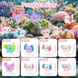 NeusWonder 32PCS Mini Axolotl Figures 8 Colors Luminous Resin Mini Axolotl with Flower-Shaped External Gills Tiny Glow in The Dark Charms Animal Figurine for Garden Micro Dollhouse Aquarium Landscape