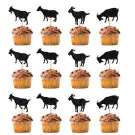 BIABISD 12 PCS Goat Cupcake Toppers Sheep Themed Cupcake Toppers Animal Goat Birthday Party Decorations