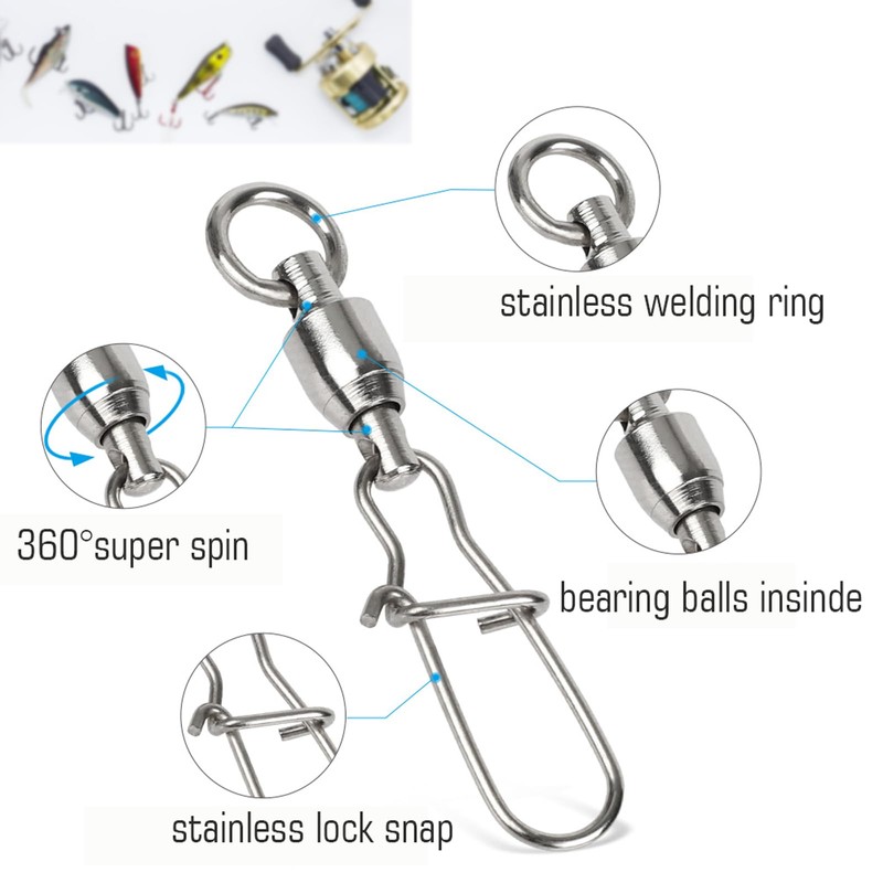 AMYSPORTS Duo Lock Snap Fishing Swivels Stainless Barrel Swivels Fishing