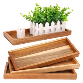 Geytetqi 4 Pack 12" x 5" Acacia Wooden Vanity Tray, Handcrafted Acacia Wood Soap Trays, Bathroom Vanity Tray Countertop, Rustic Bathroom Wooden Organizer for Cosmetics, Soap, Candles