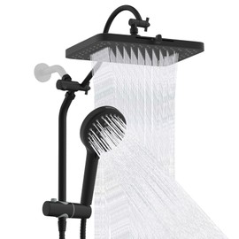 Hibbent Upgraded 13'' Shower Head Combo, High Pressure 5 Spray Rainfall Showerhead with 10 Spray Modes Handheld, All Metal 3-way Diverter Shower Arm, 71'' Hose and Holder, Matte Black