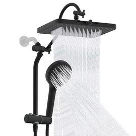 Hibbent Upgraded 13'' Shower Head Combo, High Pressure 5 Spray Rainfall Showerhead with 10 Spray Modes Handheld, All Metal 3-way Diverter Shower Arm, 71'' Hose and Holder, Matte Black