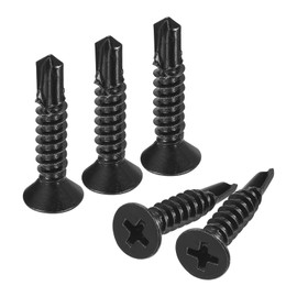 sourcing map #10 x 1" Sheet Metal Screws, 80pcs 410 Stainless Steel Fast Self Tapping Screws, Flat Head Phillips Drive Self Drilling Screws, Black Oxide