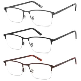 CRGATV 3-Pack Reading Glasses for Men Wide Metal Blue Light Blocking Half Frame Readers Anti UV/Eye Strain/Glare Semi Rimless Eyeglasses (+2.75 Magnification Strength)