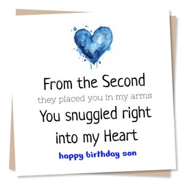 Beautiful Blue Heart Birthday Card For Son - You Snuggled Right Into My Heart - Son Birthday Card From Mum, Dad, Parents