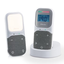 Alecto DBX140 - Modern Full Eco Audio Baby Monitor with Clear DECT Sound Quality, Display and Night Light - White/Grey