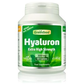 Greenfood Hyaluron, 300 mg, high dose, Vegan, 120 Capsules - Without Artificial additives. Without Genetic Manipulation. Vegan