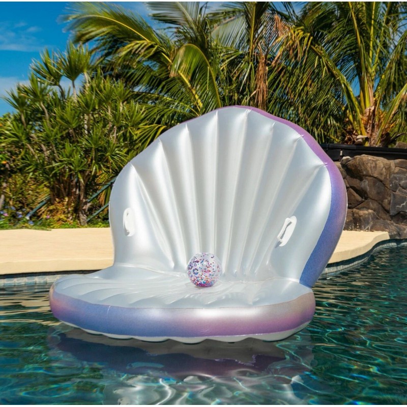 Poolcandy Inflatable Pool Float Giant Oyster Shell Lounge &Glitter Beach