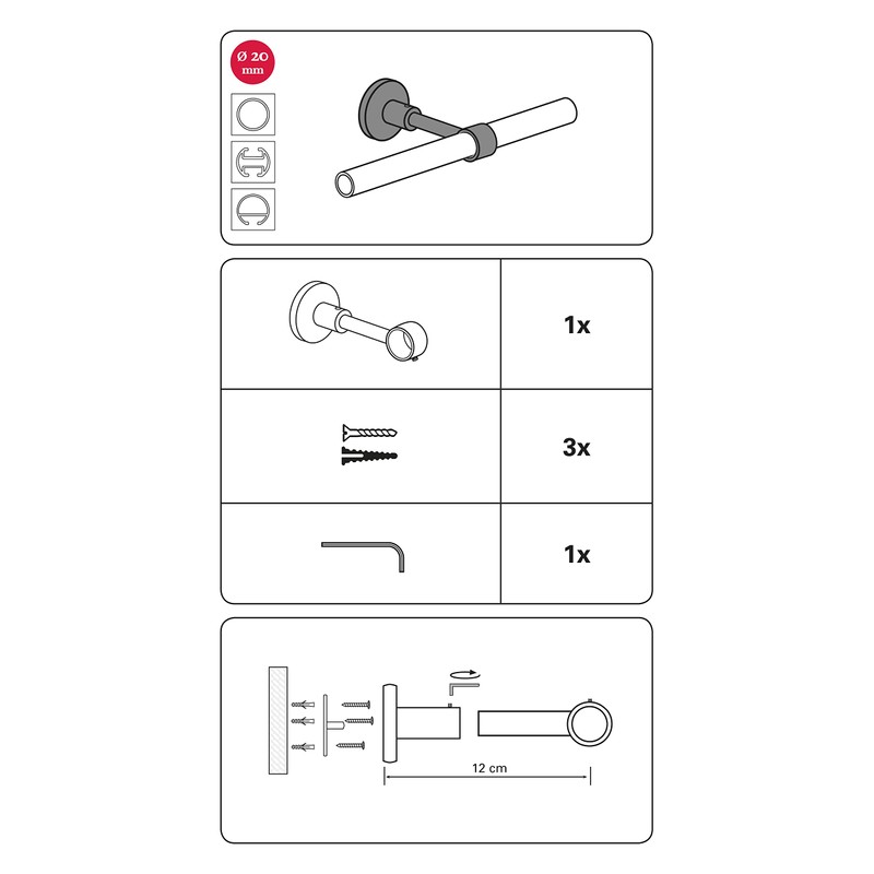 GARDINIA Support with metal mounting plate for curtain rod, 1