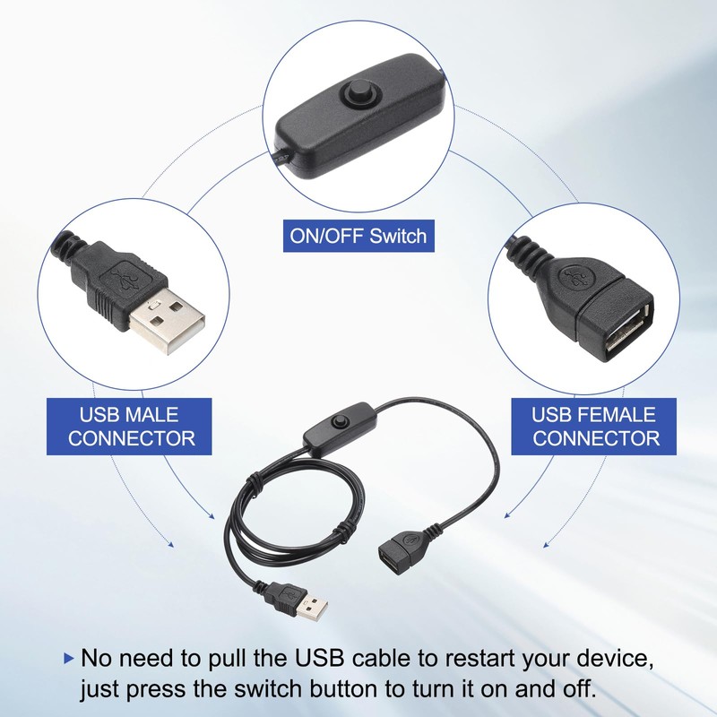 MECCANIXITY USB Extension Cable with ON/Off Button Switch 1m USB
