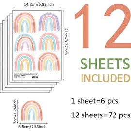 12 Pegatinas de Arcoíris Acuarela para Pared - Decoración Bohemia para Habitación de Niñas, Juego de Vinilo Impermeable para Dormitorio, Sala, Guardería
