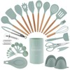 Country Kitchen Non Stick Silicone Utensil Set with Rounded Wood