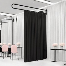 jvsufuik U-Shape Room Divide with Metal Support Rod, 6.56ft,Black
