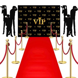 Timtin 6.5 x 5 ft VIP Photography Backdrop Red Carpet Backdrop Film Movie Banner Paparazzi Props Party Accessory and Runner Red Carpet Runner 2.6 x 15 ft with Carpet Tape for Theme Party Decorations