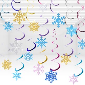 72pcs Christmas Snowflake Hanging Swirl Decorations, Multicolour Shiny Snowflake Hanging Decoration Foil Ceiling Hanging Swirls for Xmas/Holiday/New Year Party Supplies