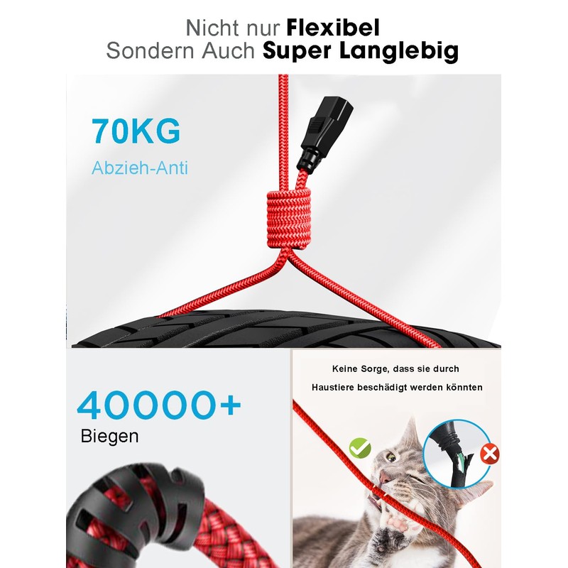 IEC Cable, 3 Pin, Goalfish 3.0 m Nylon Braid, Universal