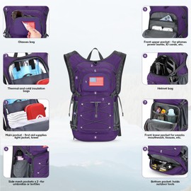 Maelstrom Hydration Backpack, Hiking Backpack with 3L Water Bladder, High Flow Bite Valve Water Backpack Men Women Lightweight Insulation for Hiking, Cycling, Running, Climbing, Camping, Purple