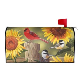 Perinsto Rustic Sunflowers Floral Cardinal Birds Mailbox Covers Magnetic Waterproof Mail Cover Letter Post Box Wraps for Home Garden Yard Decor, 25.5x21 in