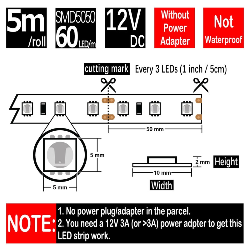 HAUTY Blue LED Strip Light, Non-Waterproof 16ft/5m SMD5050 (60 LED/s)
