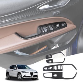 LLKUANG Window Lift Switch Button Frame Cover Trim Compatible with Alfa Romeo Stelvio 2017 2018 2019 2020 Car Door Window Glass Lift Switch Panel Cover Trim (Carbon Fiber Style)