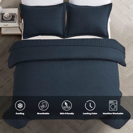 Maple&Stone Quilt Set King Size, Lightweight Navy Bedspread Ultrasonic Chevron Pattern Light Coverlet for All Season Comforter Bedding Decor - 3 Piece King Bed Cover Sets