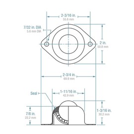 (Case of 10) Hudson Bearings BT-1CS Two-Hole Flange Mounted Ball Transfer, Carbon Steel, 1" Diameter, 75 lbs Load Capacity
