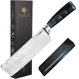 YEHOK Nakiri Knife | 7 Inch Professional Kitchen Knife | German High Carbon Stainless Steel | Ultra Sharp Blade and Ergonomic Handle for Chopping, Slicing | Chef's knives with Gift Box