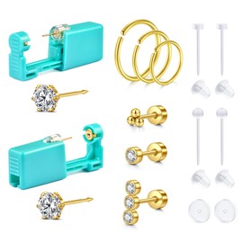 QSKISS Disposable Ear Piercing Kit Ear Piercing Gun with Studs Heart Star Shape Stainless Steel& Clear Earring Stud